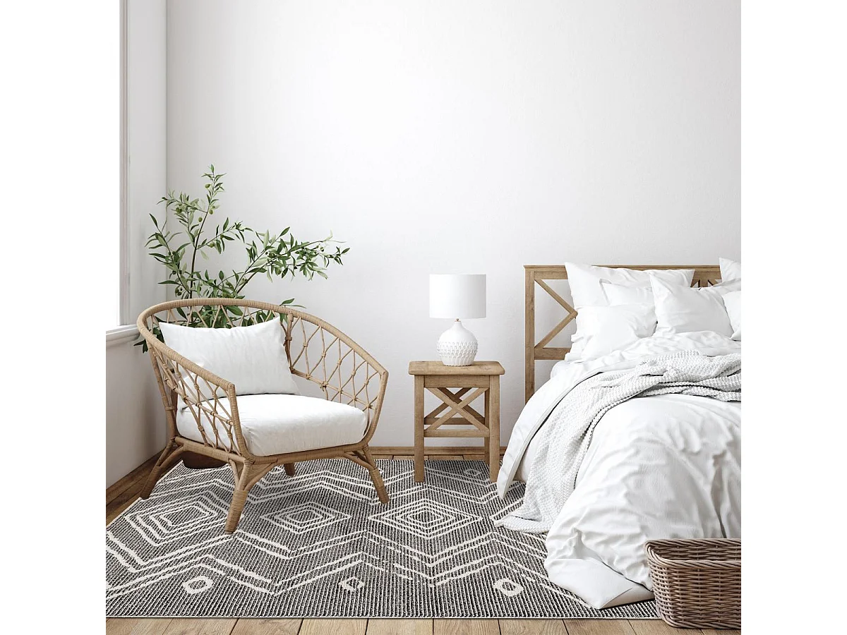 Tapis berbère 80x250 tissé motifs ethno-chic NAXTAZ 3 noir et crème