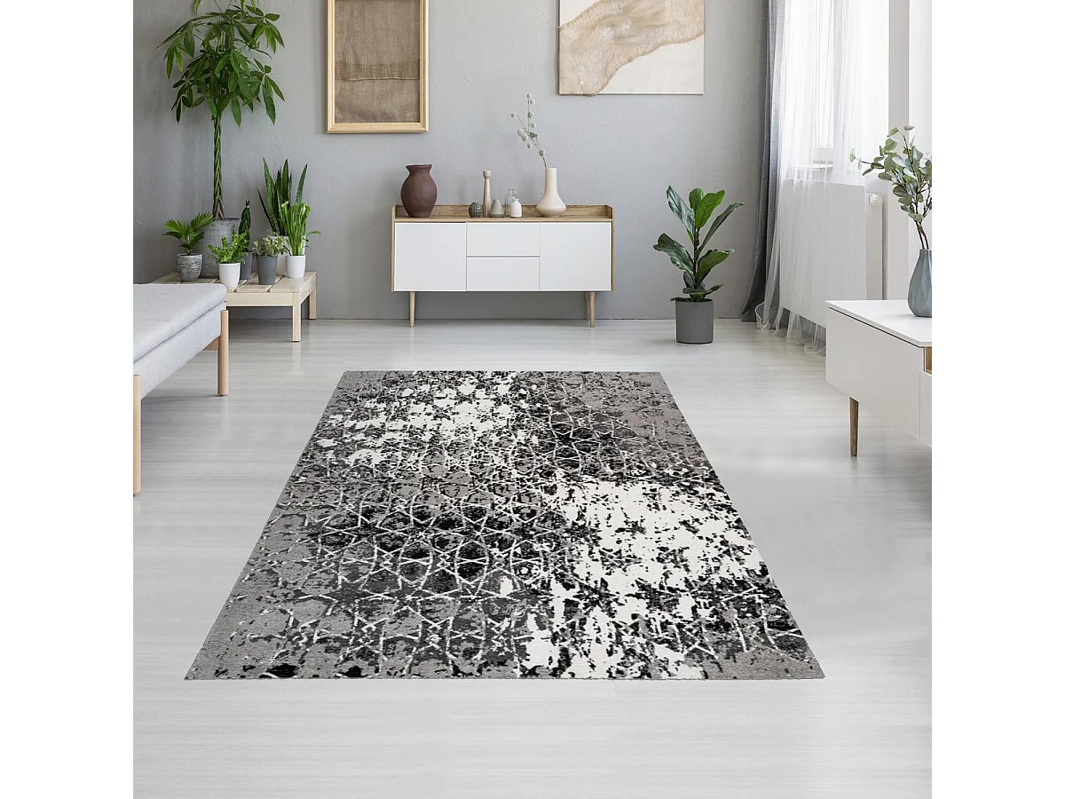 Tapis kilim 160x230 rectangle tissé gris et noir GRAFACÉ