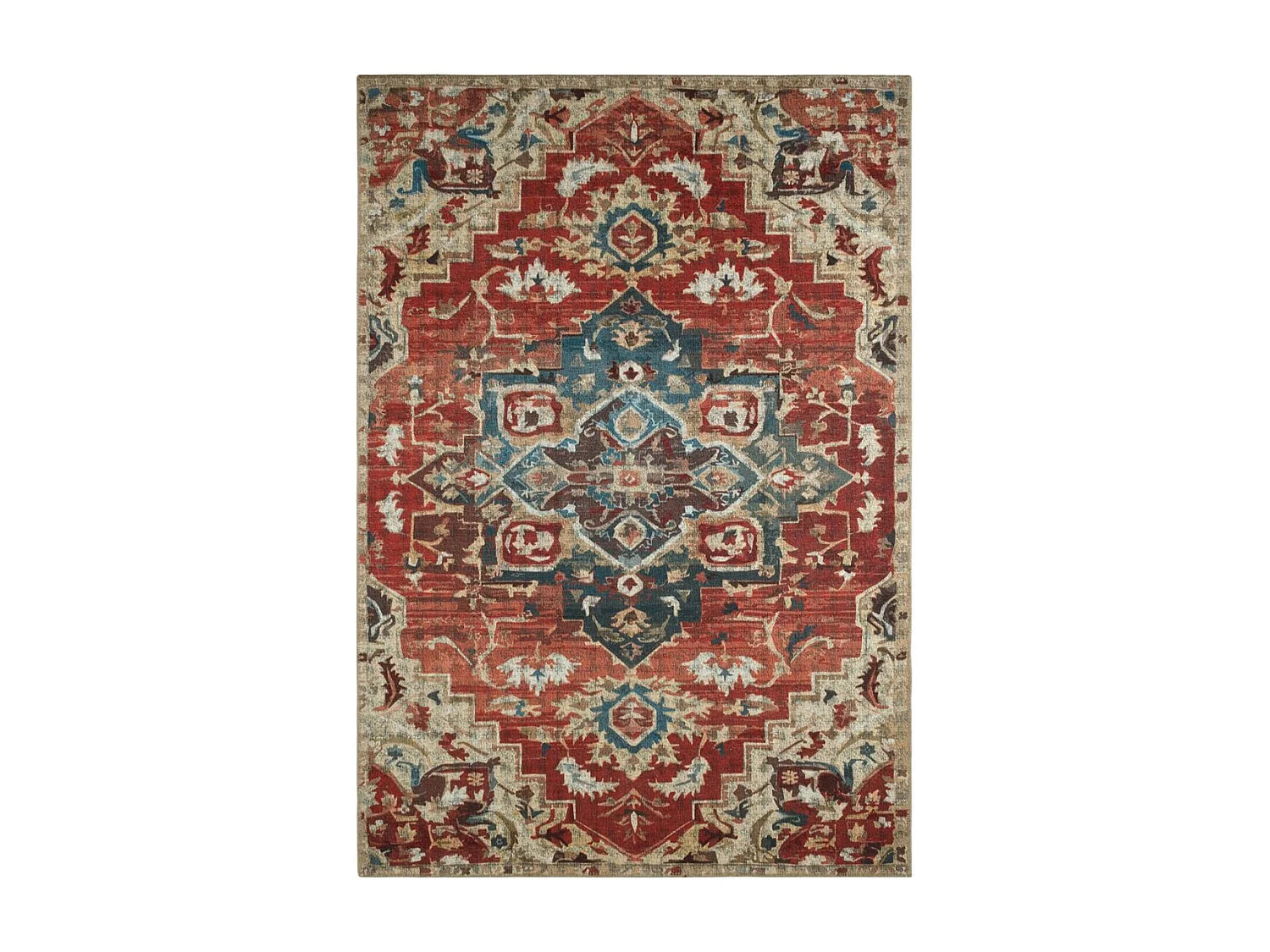 Tapis orient 160x230 rectangle rouge et beige tissé motif classique MEDA B