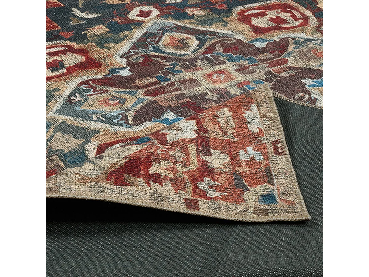 Tapis orient 160x230 rectangle rouge et beige tissé motif classique MEDA B