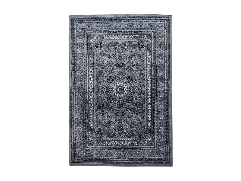 Tapis orient 80x150 rectangle gris tissé motifs orientaux BISKO