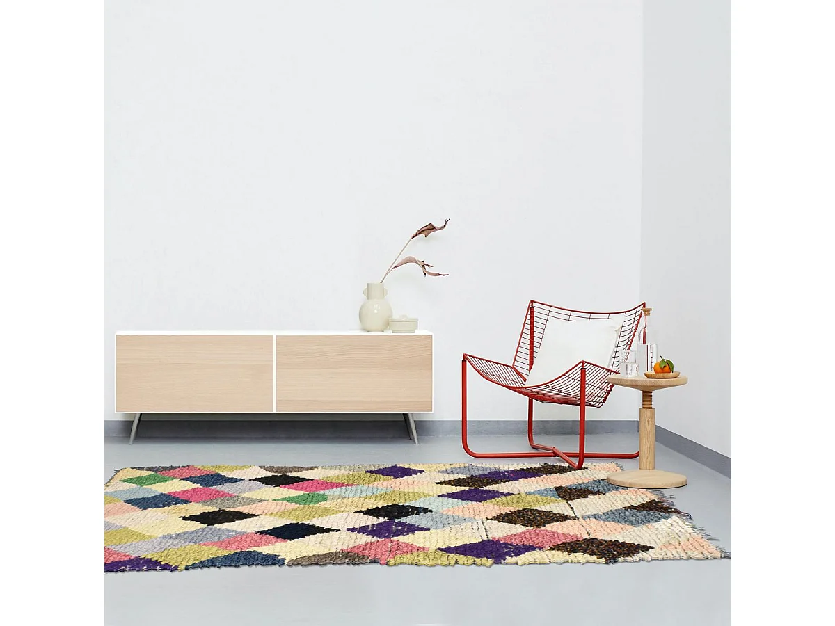 Authentique tapis berbère 100x245 fait main en tissu recyclé multicolore BOUCHAROUETTE 61