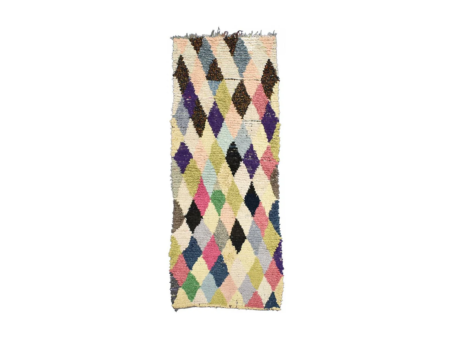Autentico tappeto berbero 100x245 realizzato a mano in tessuto riciclato multicolore BOUCHAROUETTE 61