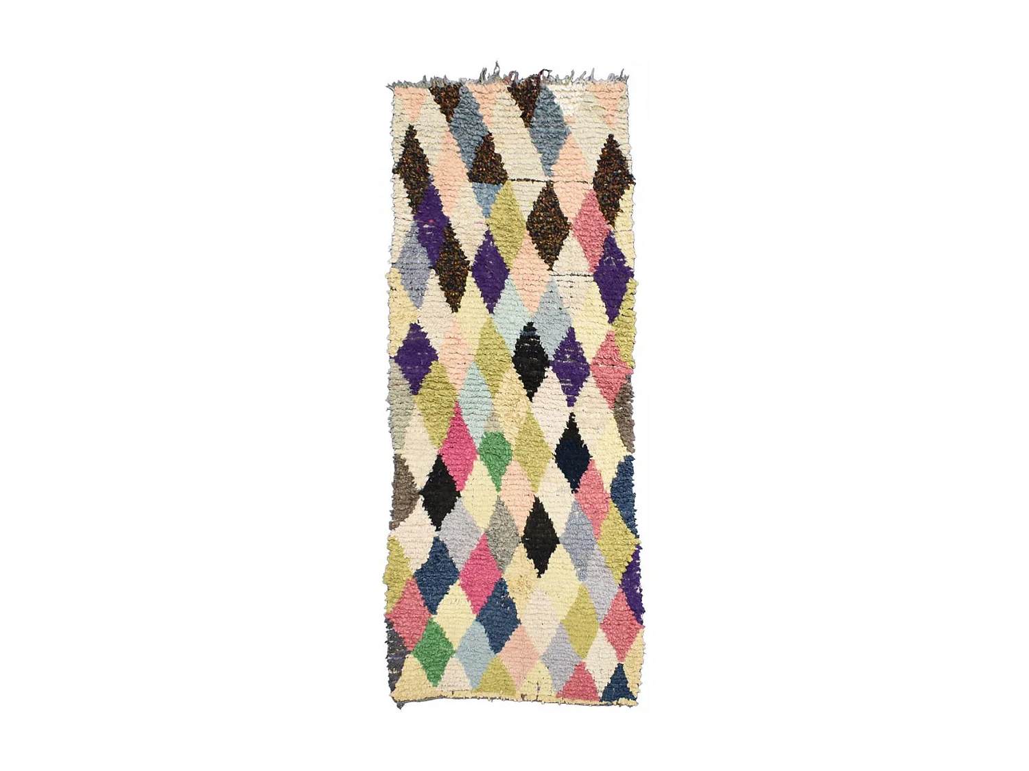 Authentique tapis berbère 100x245 fait main en tissu recyclé multicolore BOUCHAROUETTE 61