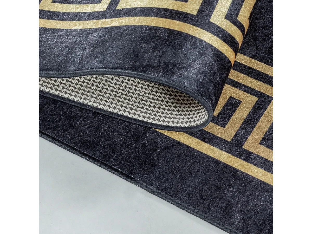 Tappeto Orient 80x250 rettangolo nero e beige intrecciato con motivi orientali HUSLIA