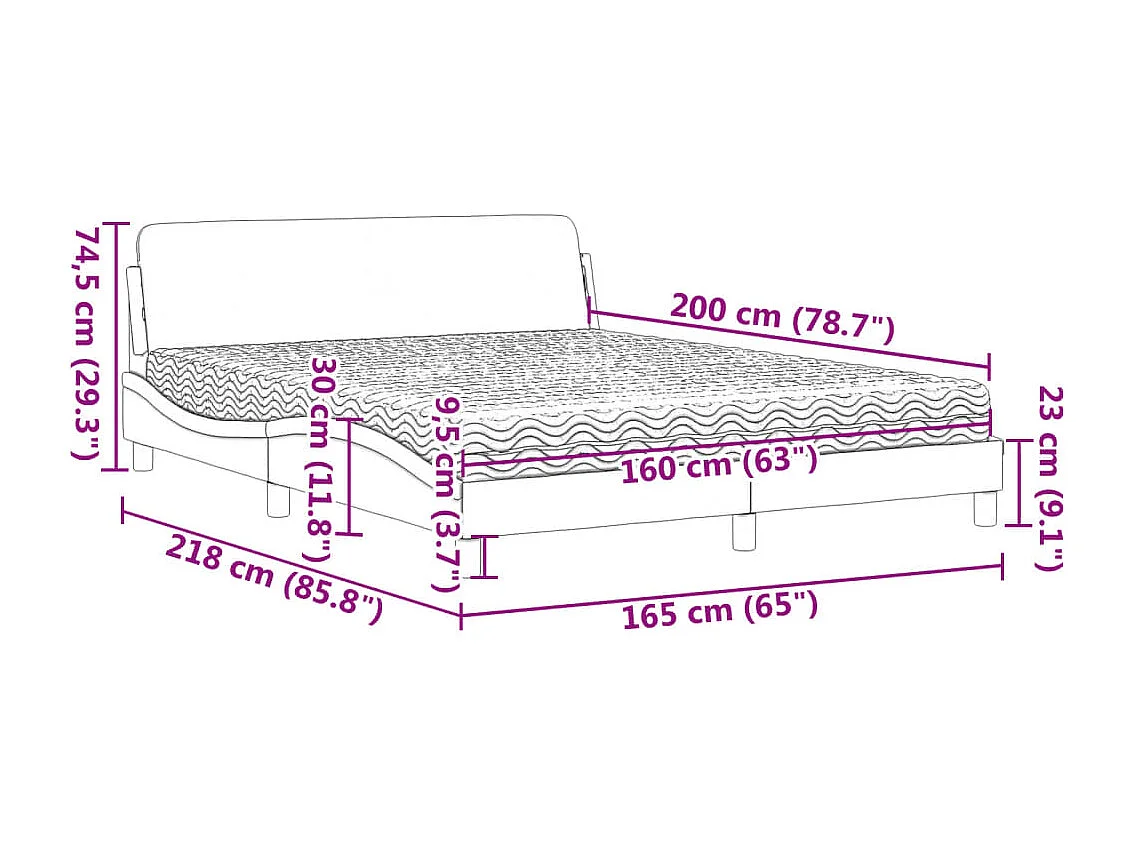 Lit avec matelas gris clair 160x200 cm velours