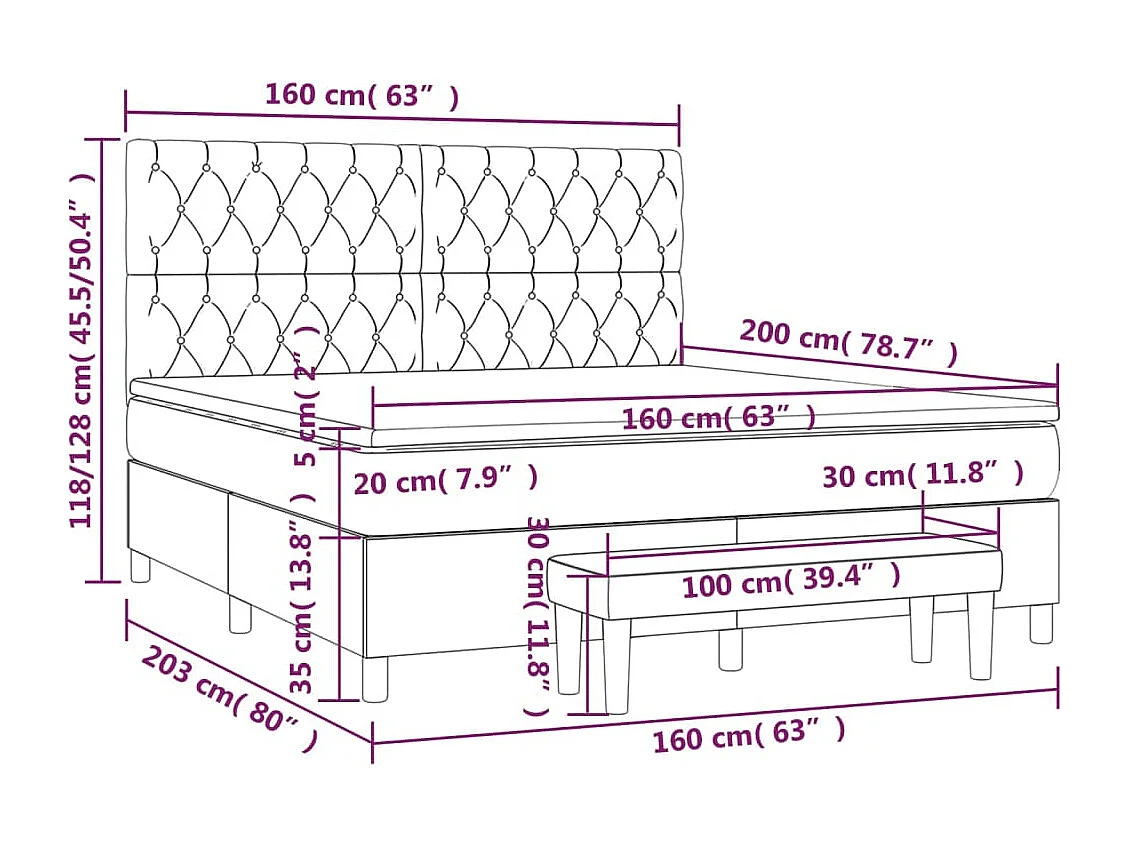 Lit à sommier tapissier avec matelas Marron foncé 160x200 cm