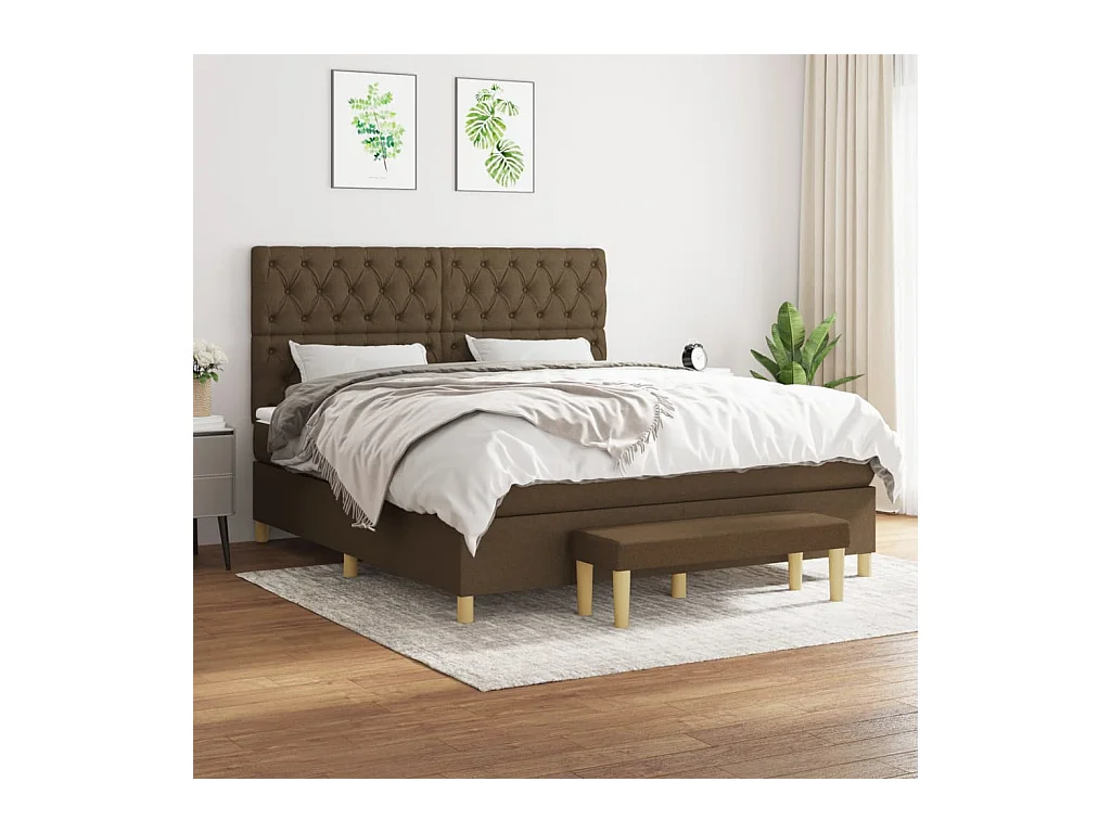 Cama box spring con colchón tela marrón oscuro 160x200 cm