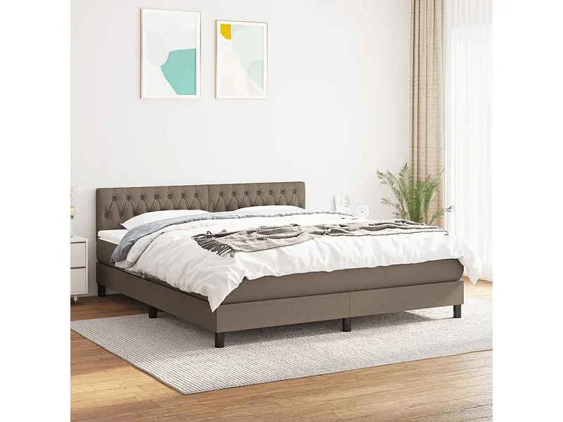 Cama box spring con colchón tela gris taupe 180x200 cm