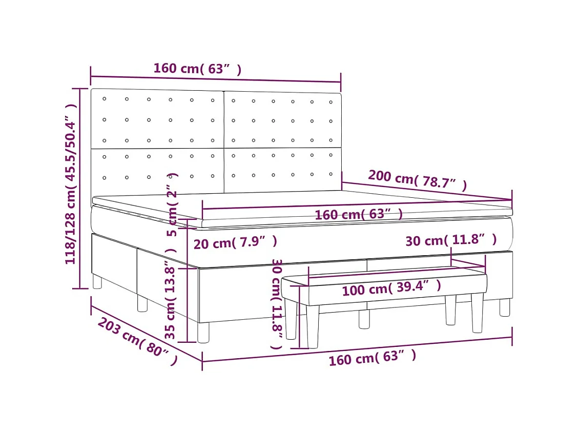 Cama box spring con colchón tela negro 160x200 cm