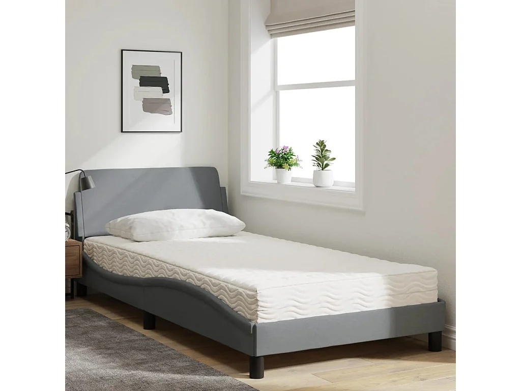 Cama com colchão 100x200 cm tecido cinzento-claro