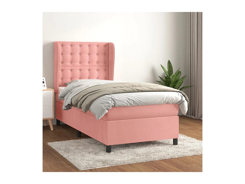 Lit à sommier tapissier avec matelas Rose 90x200 cm Velours