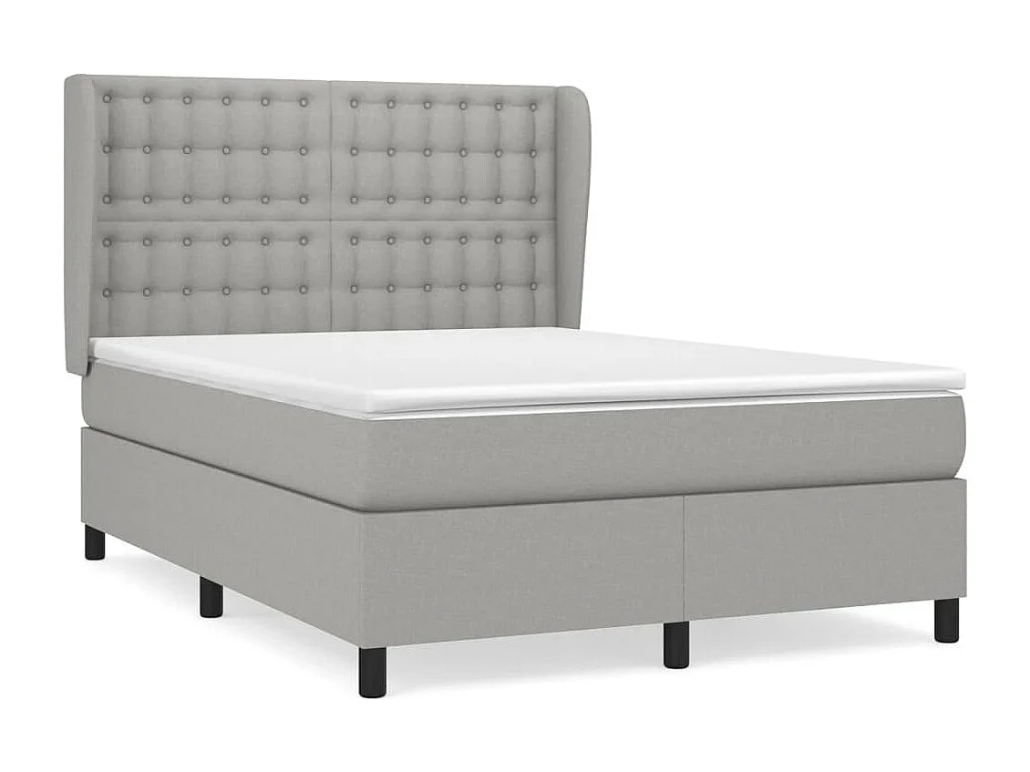 Cama box spring con colchón tela gris claro 140x190 cm