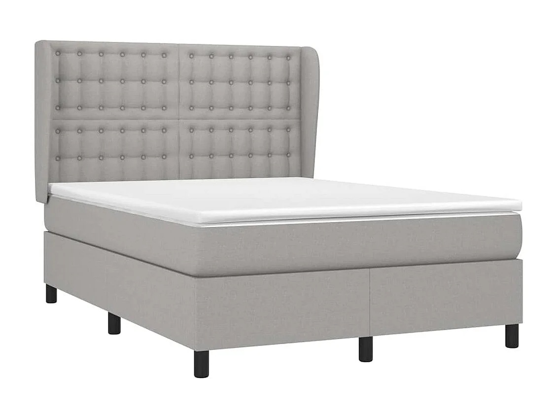 Cama box spring con colchón tela gris claro 140x190 cm
