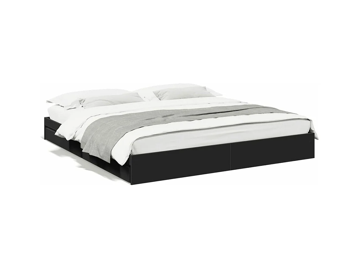 Bedframe met lades bewerkt hout zwart 200x200 cm