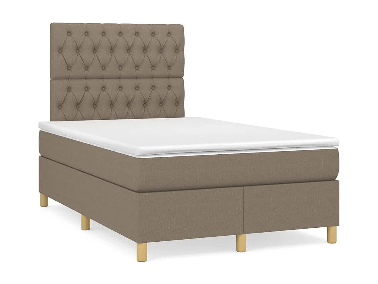 Cama box spring con colchón tela gris taupe 120x200 cm
