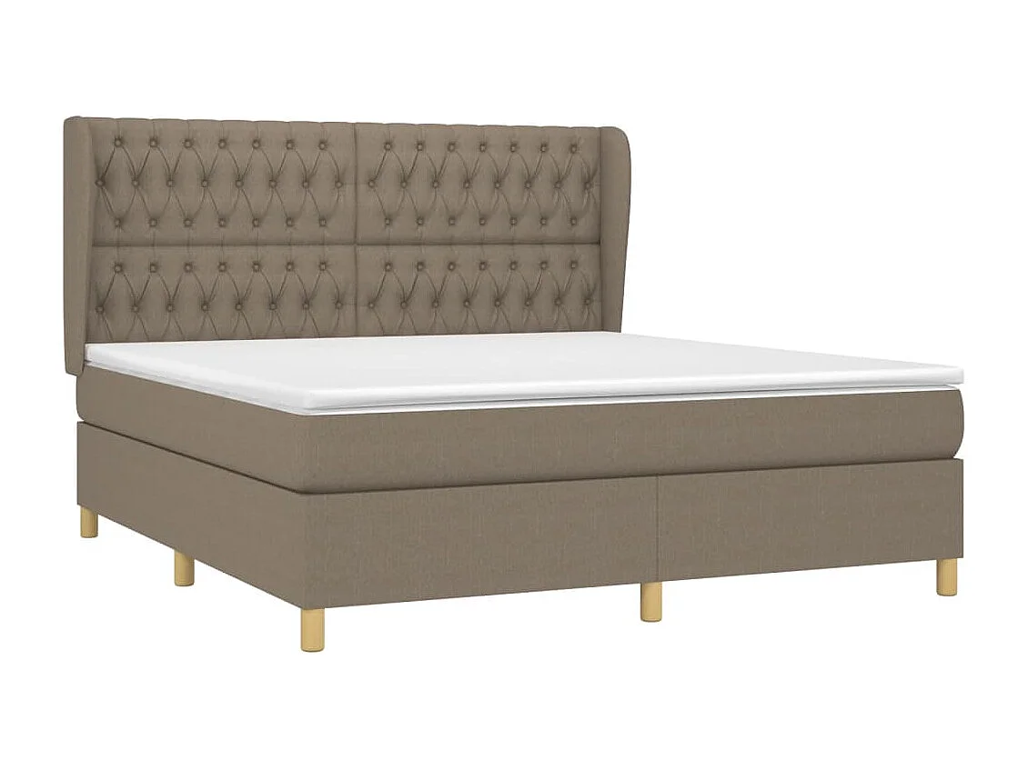 Cama box spring con colchón tela gris taupe 180x200 cm