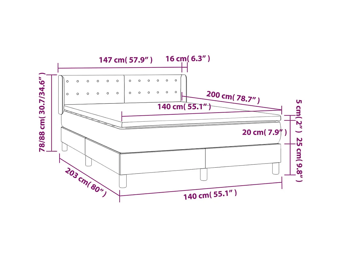 Lit à sommier tapissier et matelas Vert foncé 140x200cm Velours