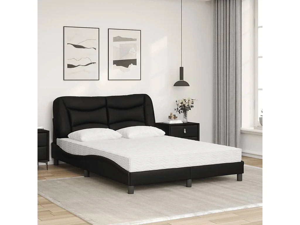 Lit avec matelas noir 140x190 cm similicuir