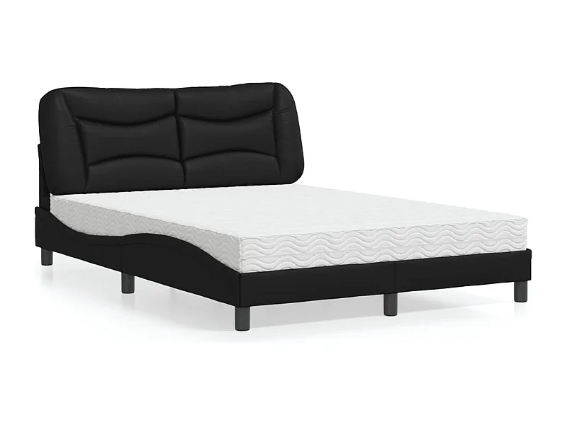 Cama con colchón cuero sintético negro 140x190 cm