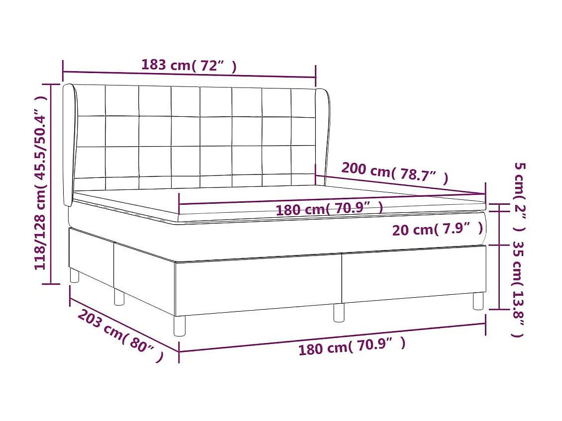 Cama box spring con colchón tela gris taupe 180x200 cm