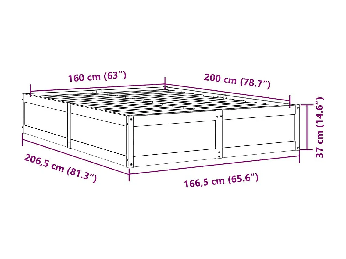 Cadre de lit blanc 160x200 cm bois de pin massif