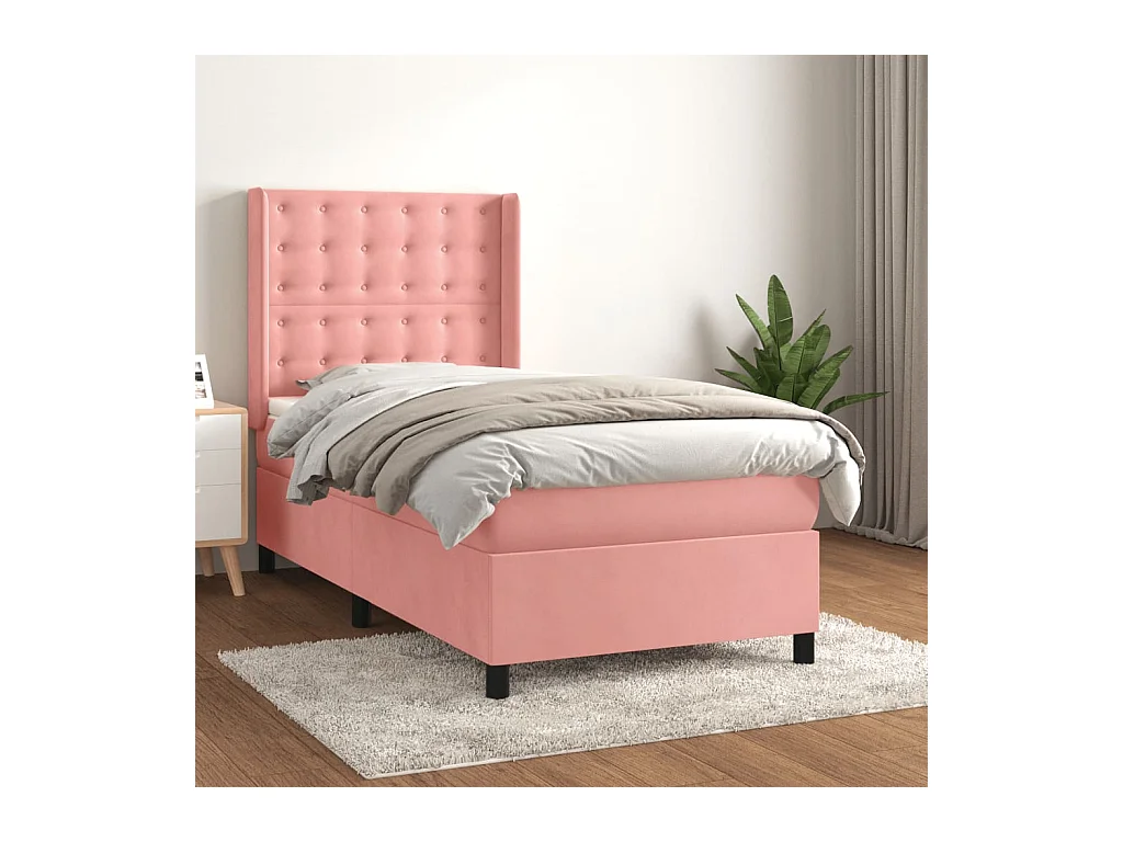 Lit à sommier tapissier avec matelas Rose 90x200 cm Velours