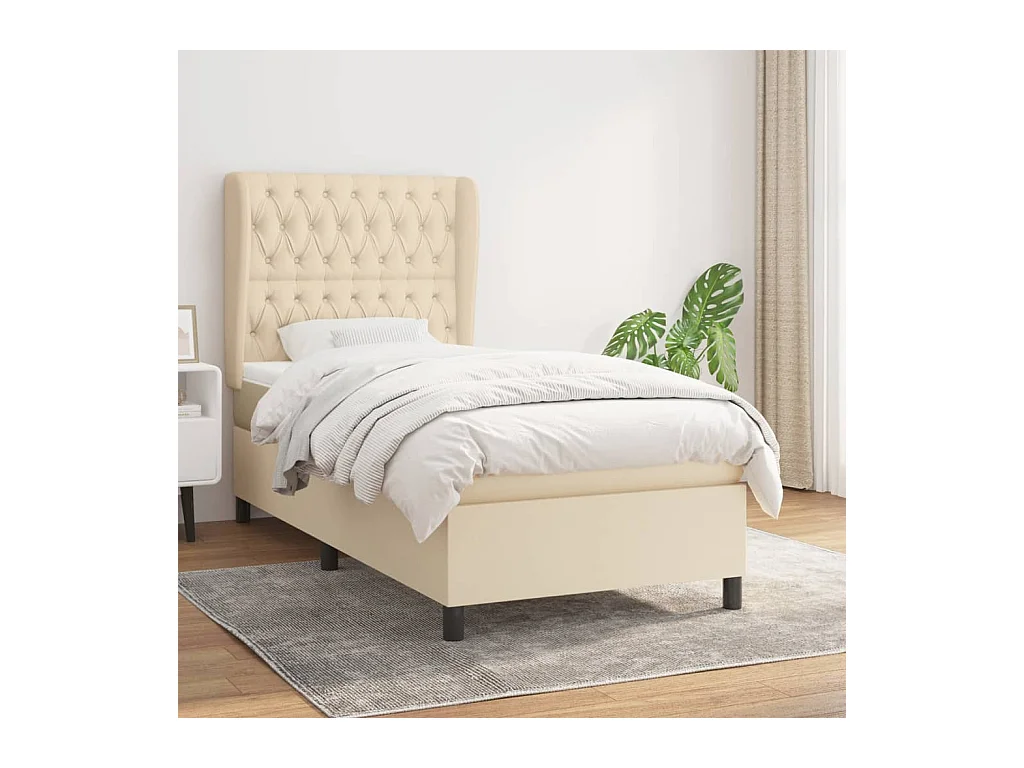 Boxspring met matras stof crèmekleurig 90x200 cm