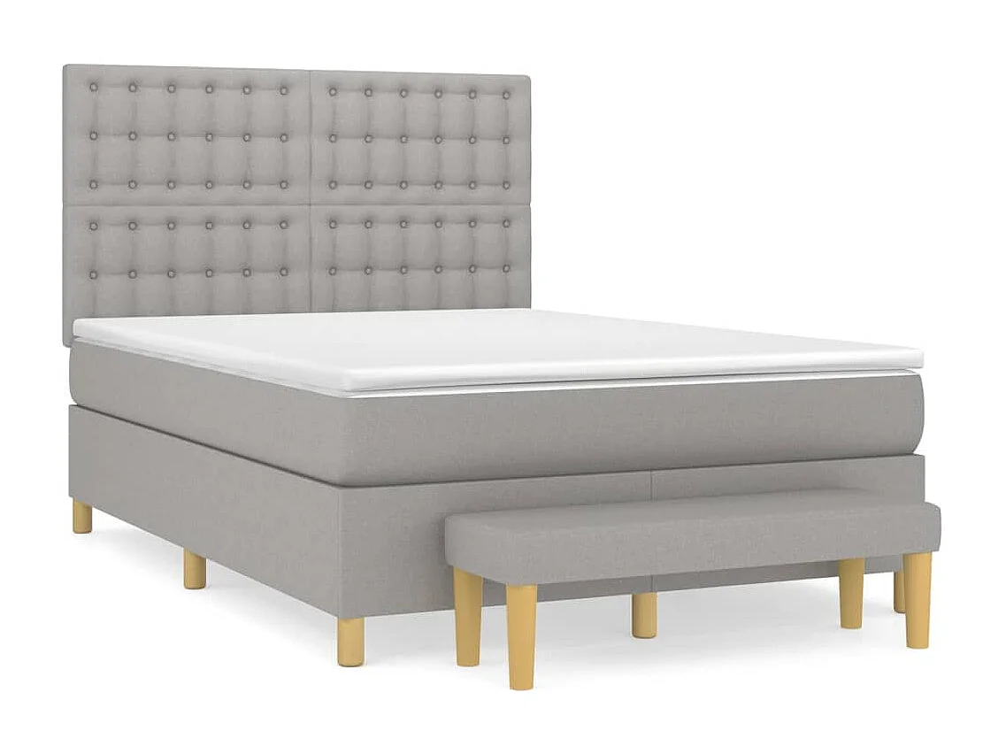 Cama box spring con colchón tela gris claro 140x190 cm