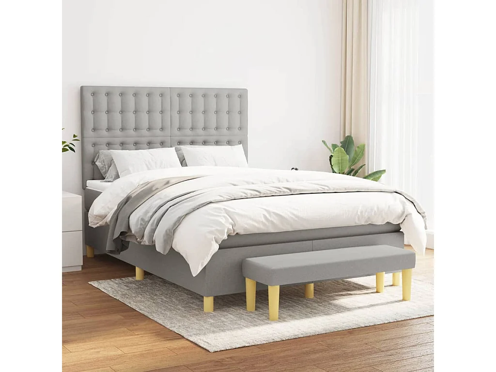 Lit à sommier tapissier avec matelas Gris clair 140x190cm Tissu