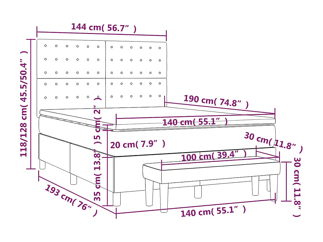 Lit à sommier tapissier avec matelas Gris clair 140x190cm Tissu