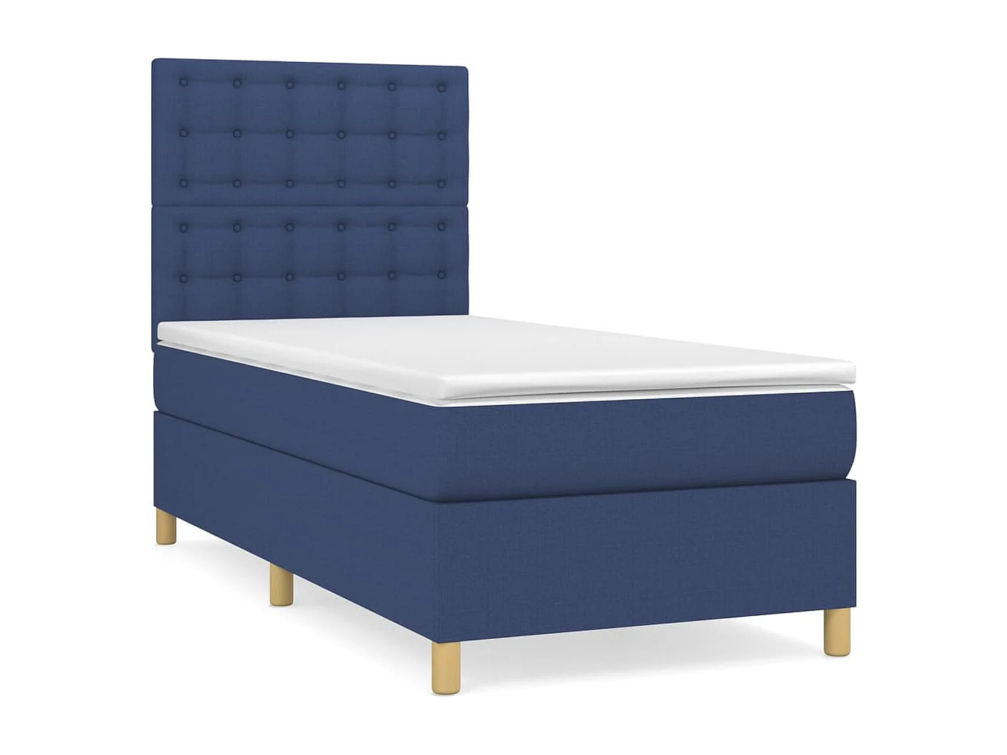 Cama box spring con colchón tela azul 80x200 cm