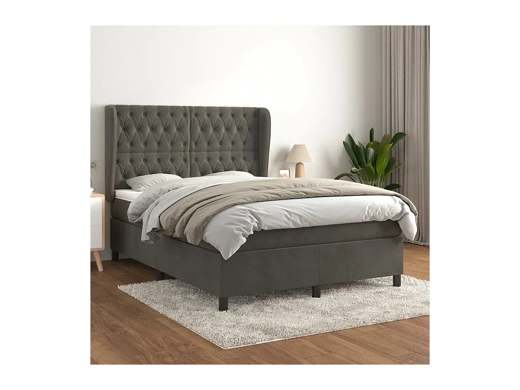 Boxspring met matras fluweel donkergrijs 140x190 cm