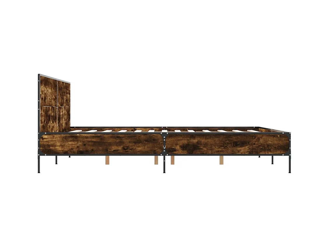 Cadre de lit chêne fumé 135x190 cm bois d'ingénierie et métal