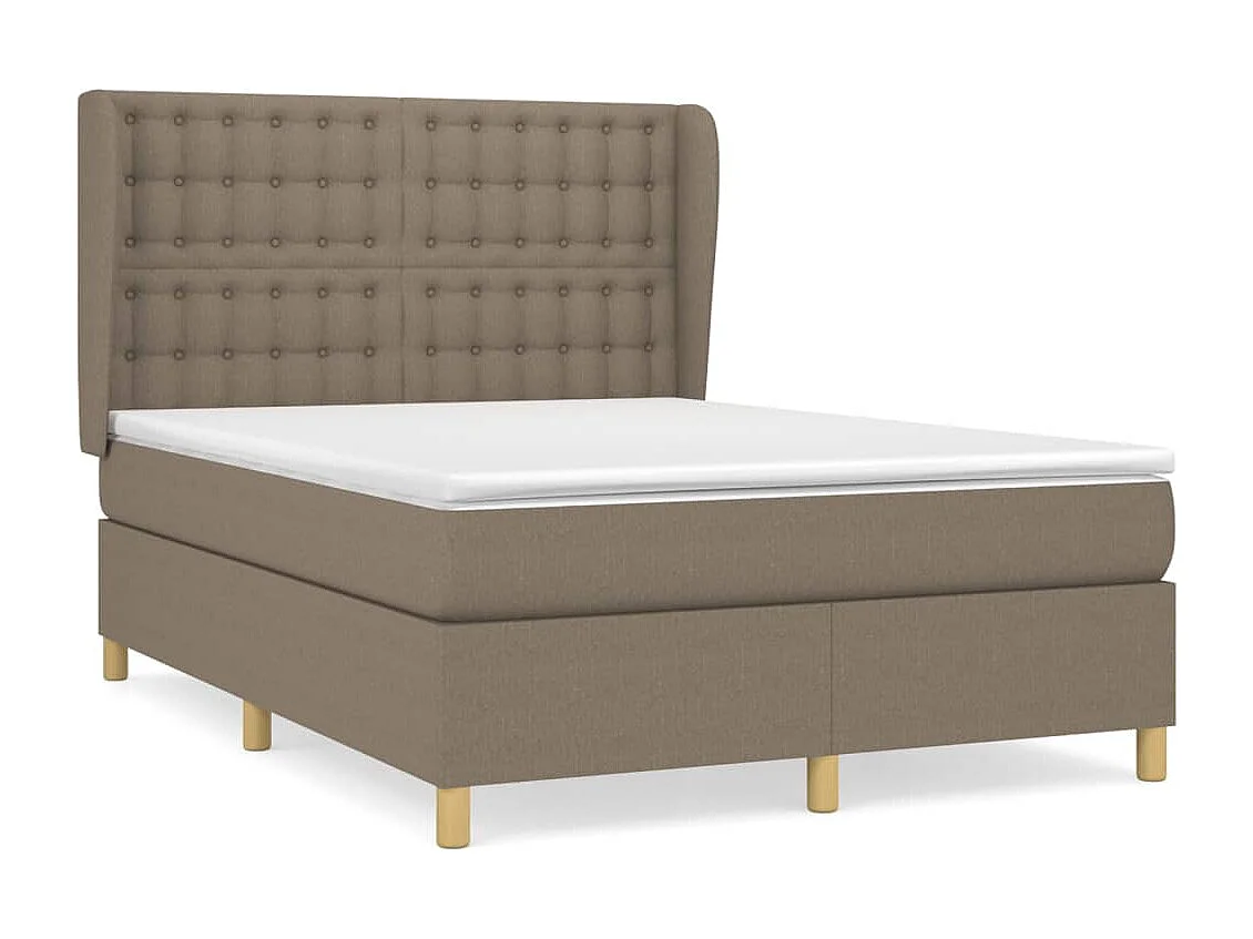 Cama box spring con colchón tela gris taupe 140x200 cm