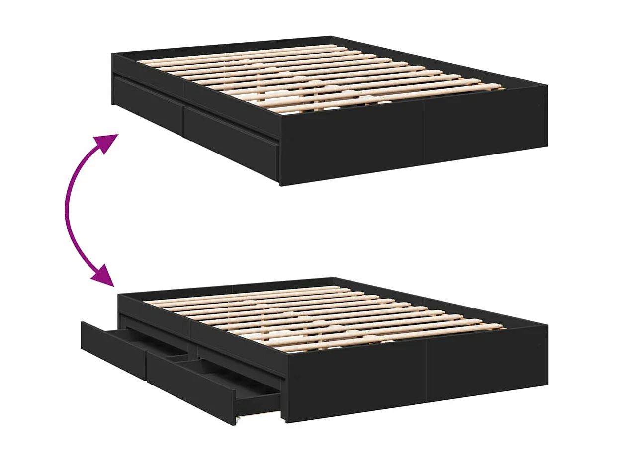 Cama con cajones madera de ingeniería negro 140x190 cm