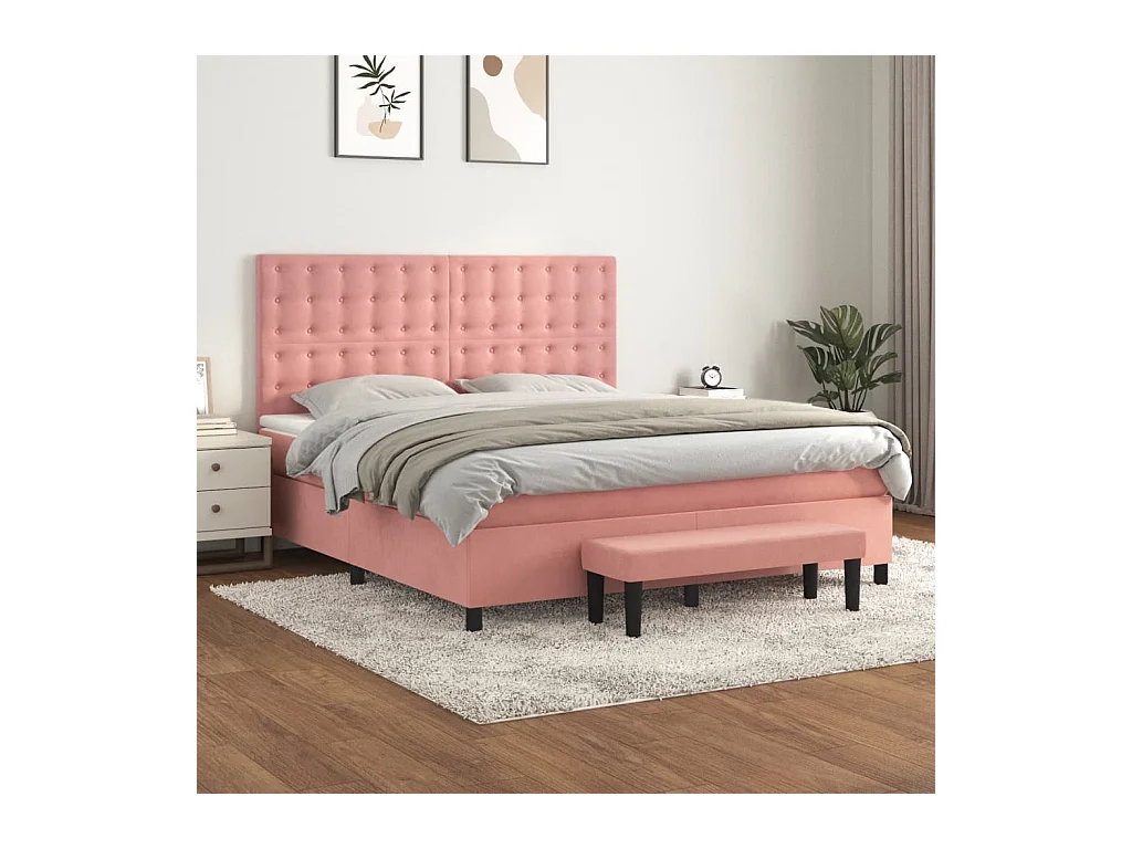 Boxspring met matras fluweel roze 160x200 cm
