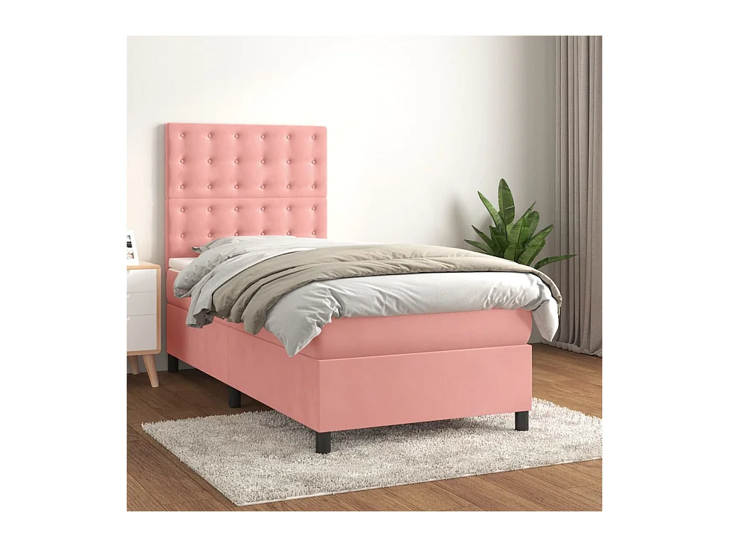 Boxspring met matras fluweel roze 100x200 cm