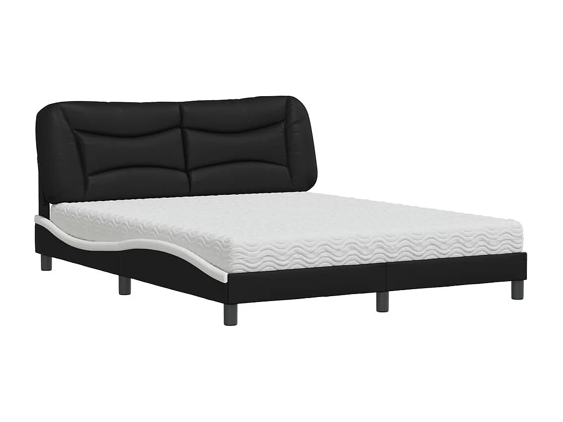 Cama con colchón cuero sintético negro y blanco 160x200 cm