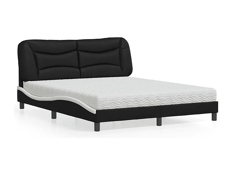 Lit avec matelas noir et blanc 160x200 cm similicuir