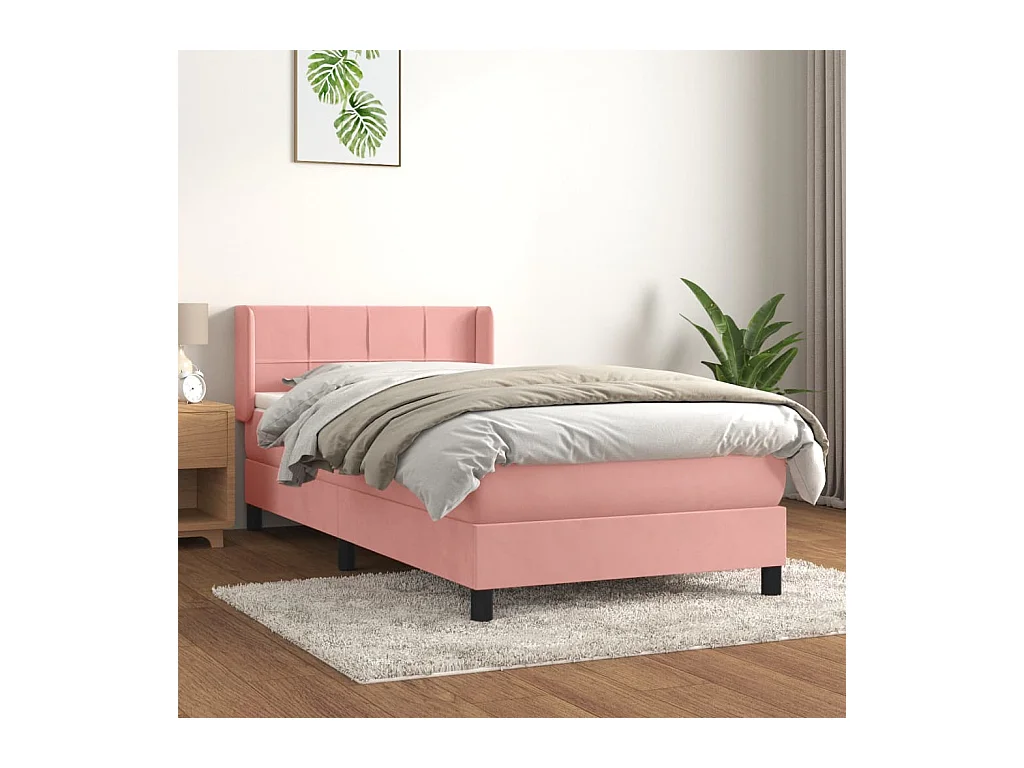 Cama com molas/colchão 100x200 cm veludo rosa