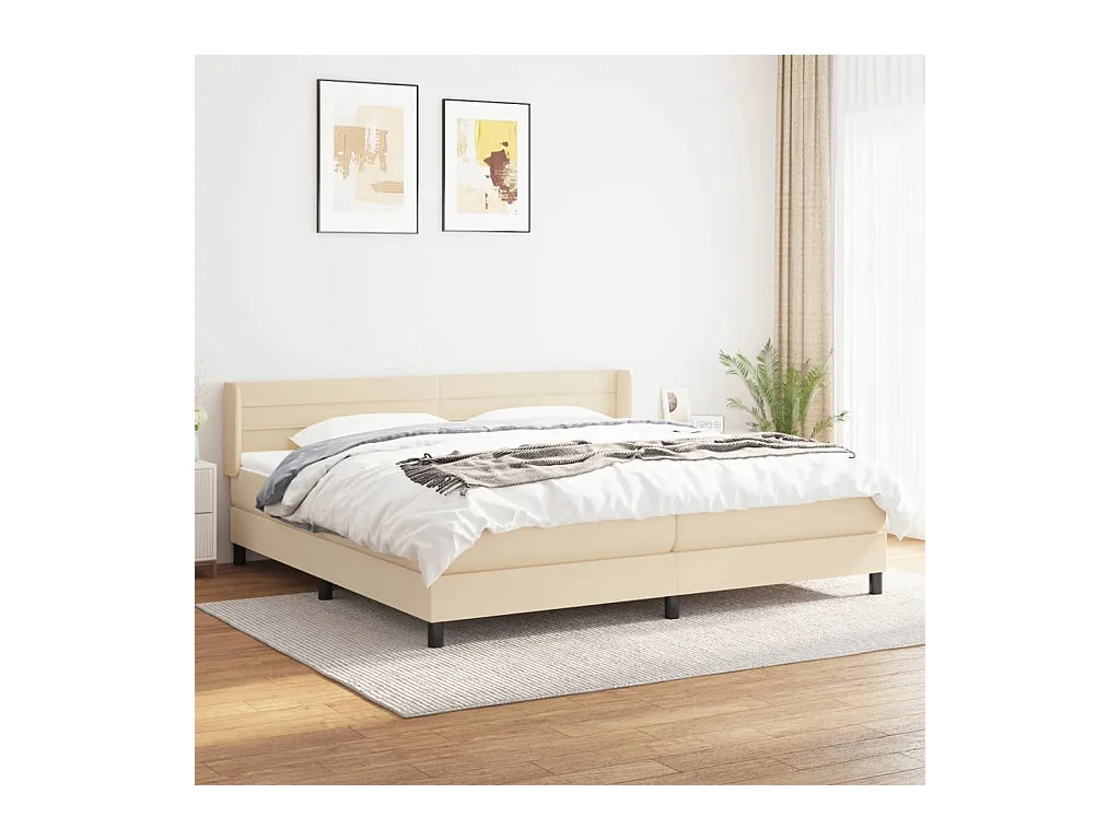 Boxspring met matras stof crèmekleurig 200x200 cm