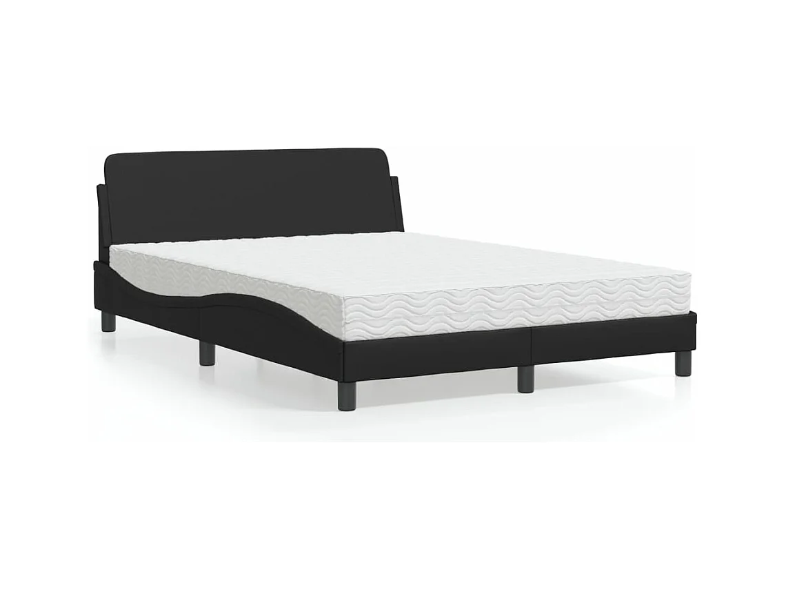 Lit avec matelas noir 140x190 cm similicuir