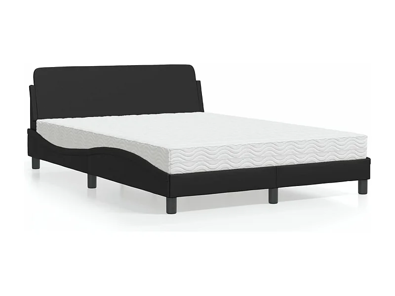 Cama com colchão 140x190 cm couro artificial preto