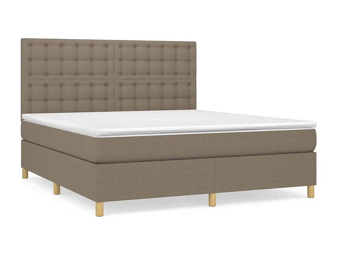 Cama box spring con colchón tela gris taupe 180x200 cm