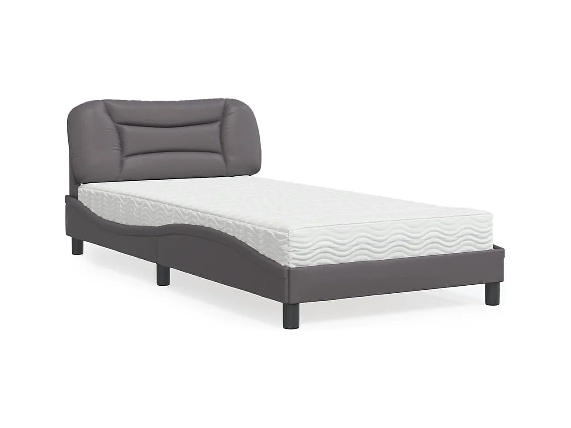 Cama com colchão 100x200 cm couro artificial cinzento