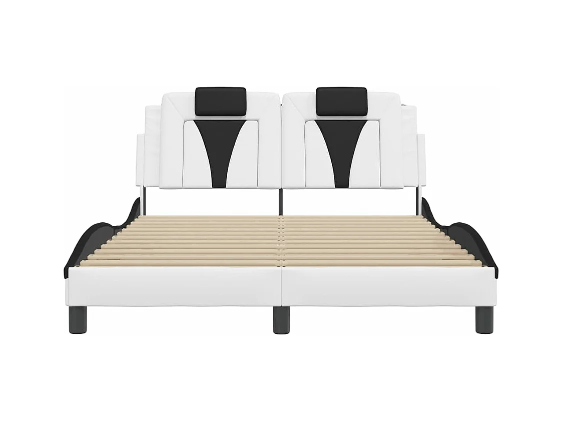 Estrutura cama c/ luzes LED 140x190cm couro artif. branco/preto
