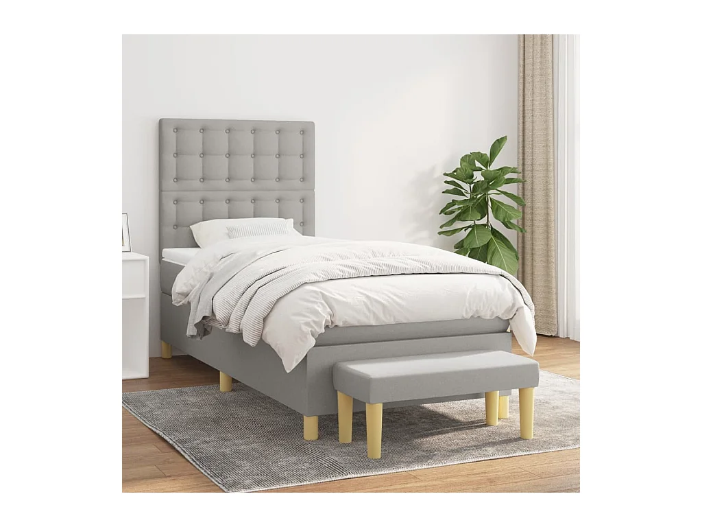 Cama box spring con colchón tela gris claro 80x200 cm