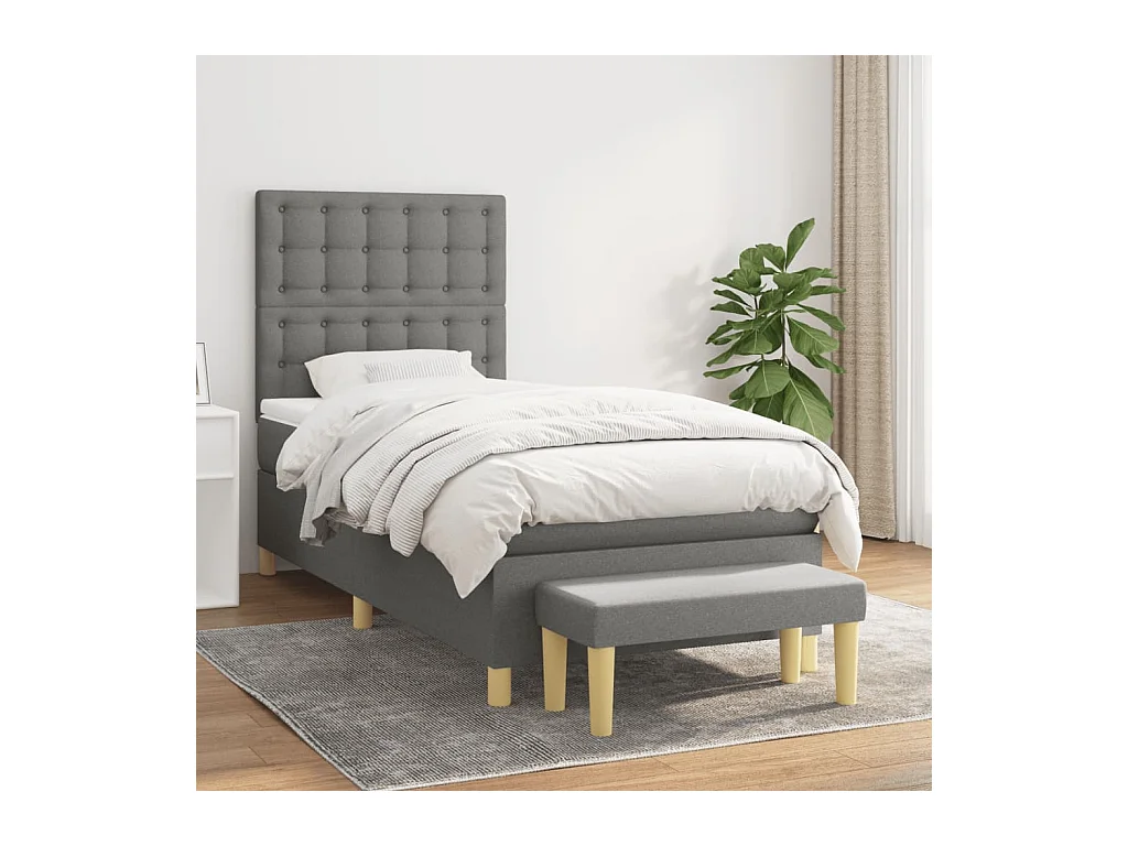 Lit à sommier tapissier et matelas Gris foncé 90x190 cm Tissu