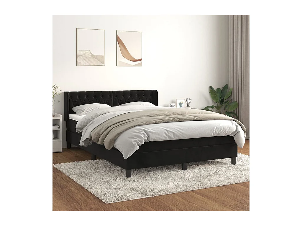 Boxspring met matras fluweel zwart 140x190 cm